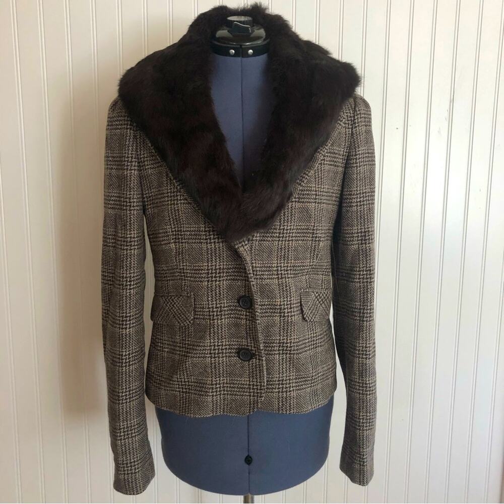 Juicy Couture Wool Tweed Blazer Removable Rabbit Fur Collar Vintage Y2k Rare